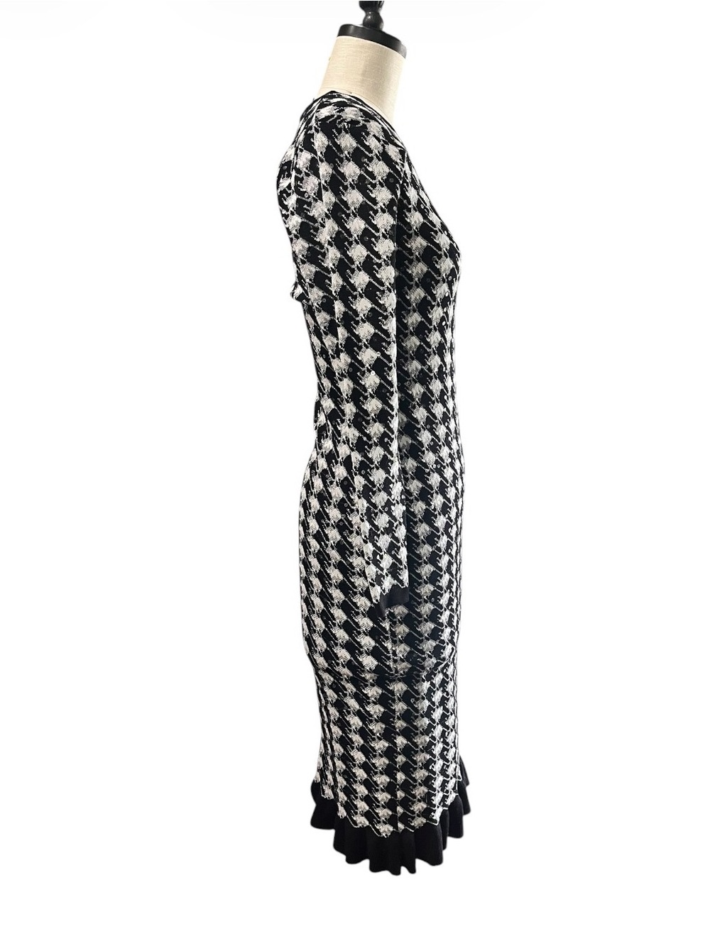 Sequin Houndstooth Ruffle Hem Midi Sweater Dress Size S - Picture 9 of 12